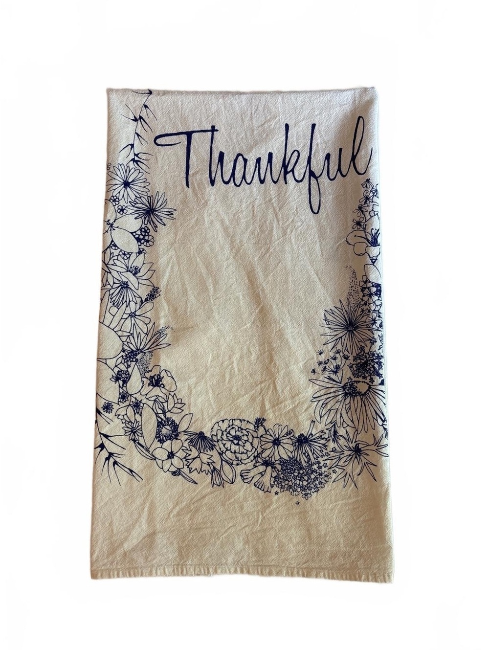 Planetarium NY Handcrafted Thankful Wildflower Wreath Tea Towel Fall Decor